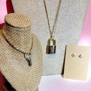 🎀HOST PICK🎀 LV Padlock & Key #306, 24k necklace, 14k bracelet plus earrings!